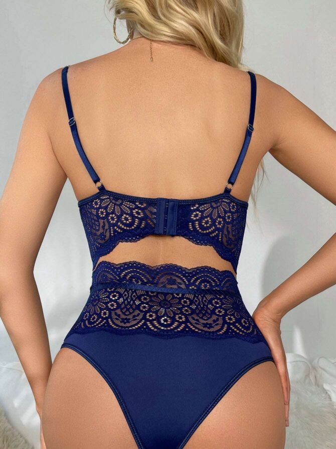 4 Piece Royal Blue Underwear Lingerie Set With Leg Ring